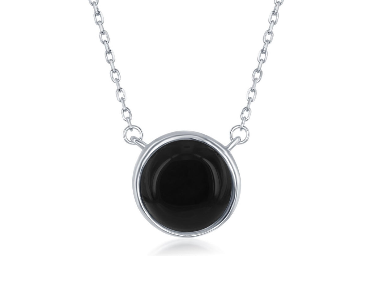 Sterling Silver, Natural Stone Necklace - Black Onyx