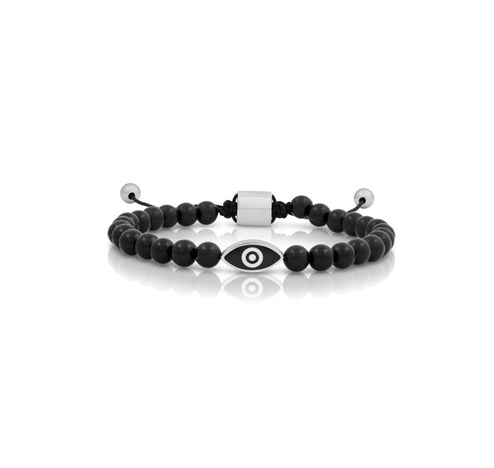 Stainless Steel, 6.5mm Genuine Bead, Evil Eye Drawstring Bracelet Agate MEN'S COLLECTION