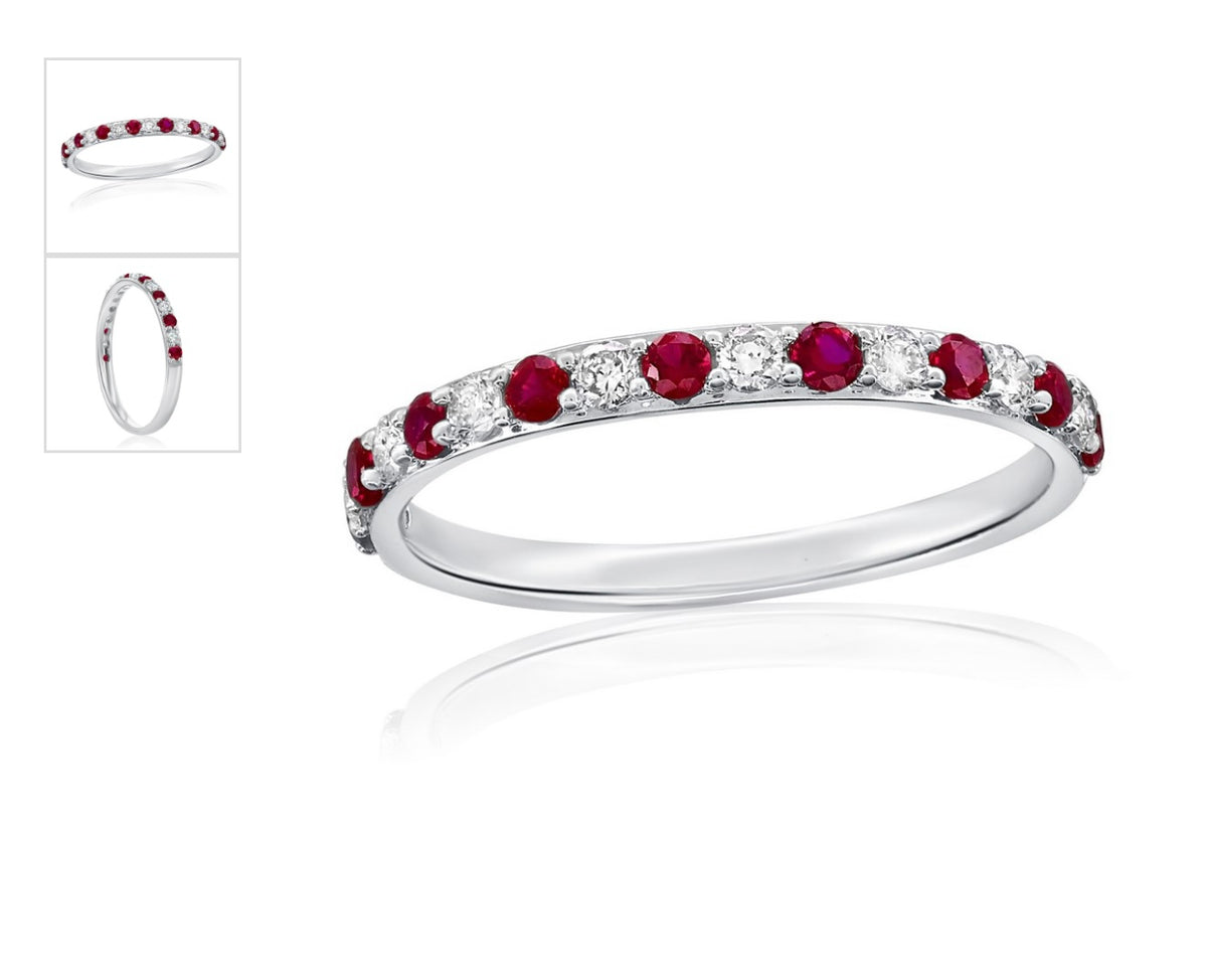 Sterling Silver, Alternating Lab-Grown 0.31ct Ruby & 0.20ct Diamond Half Eternity Ring