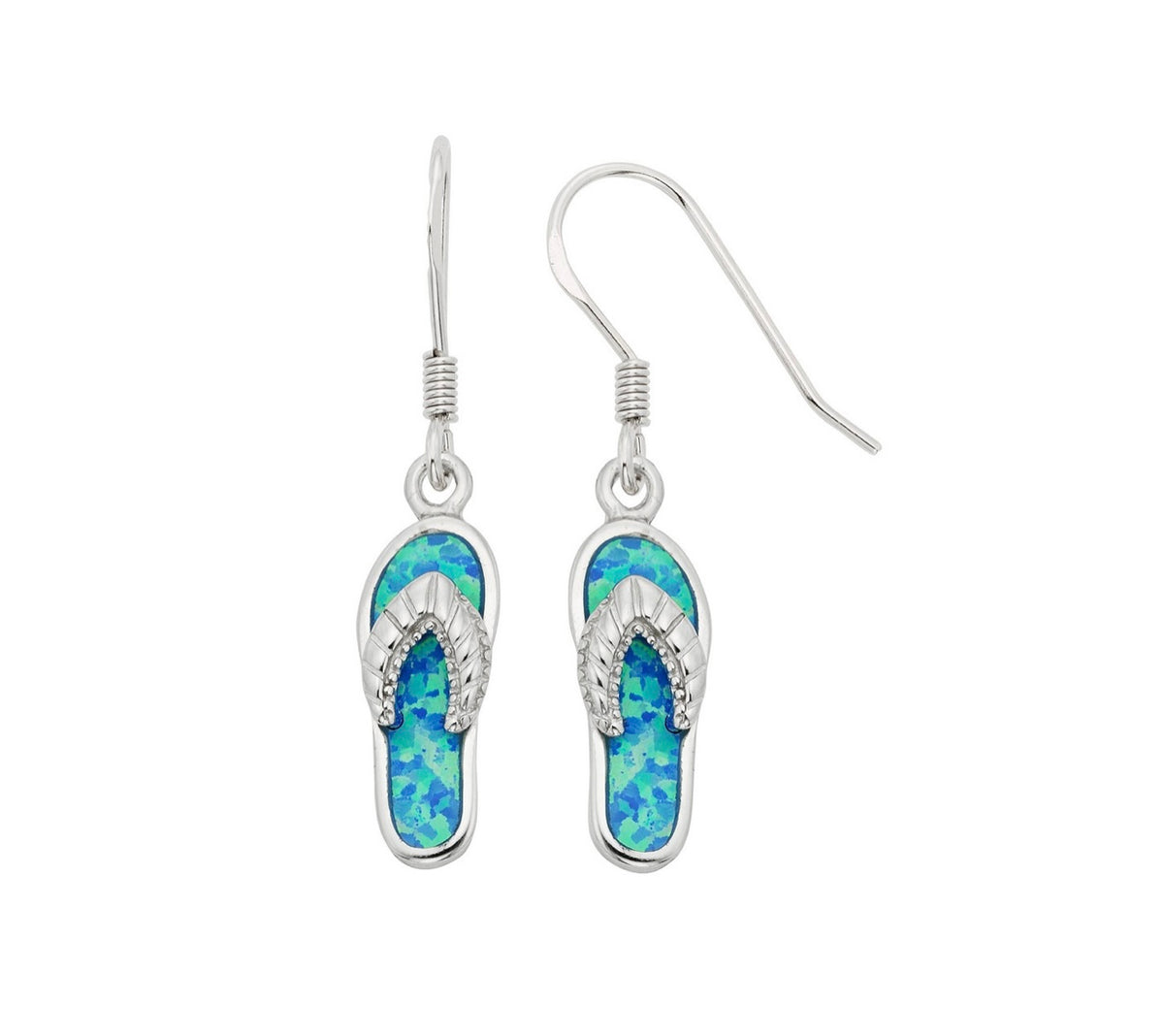 Sterling Silver, Blue Inlay Opal Flip-Flop Earrings