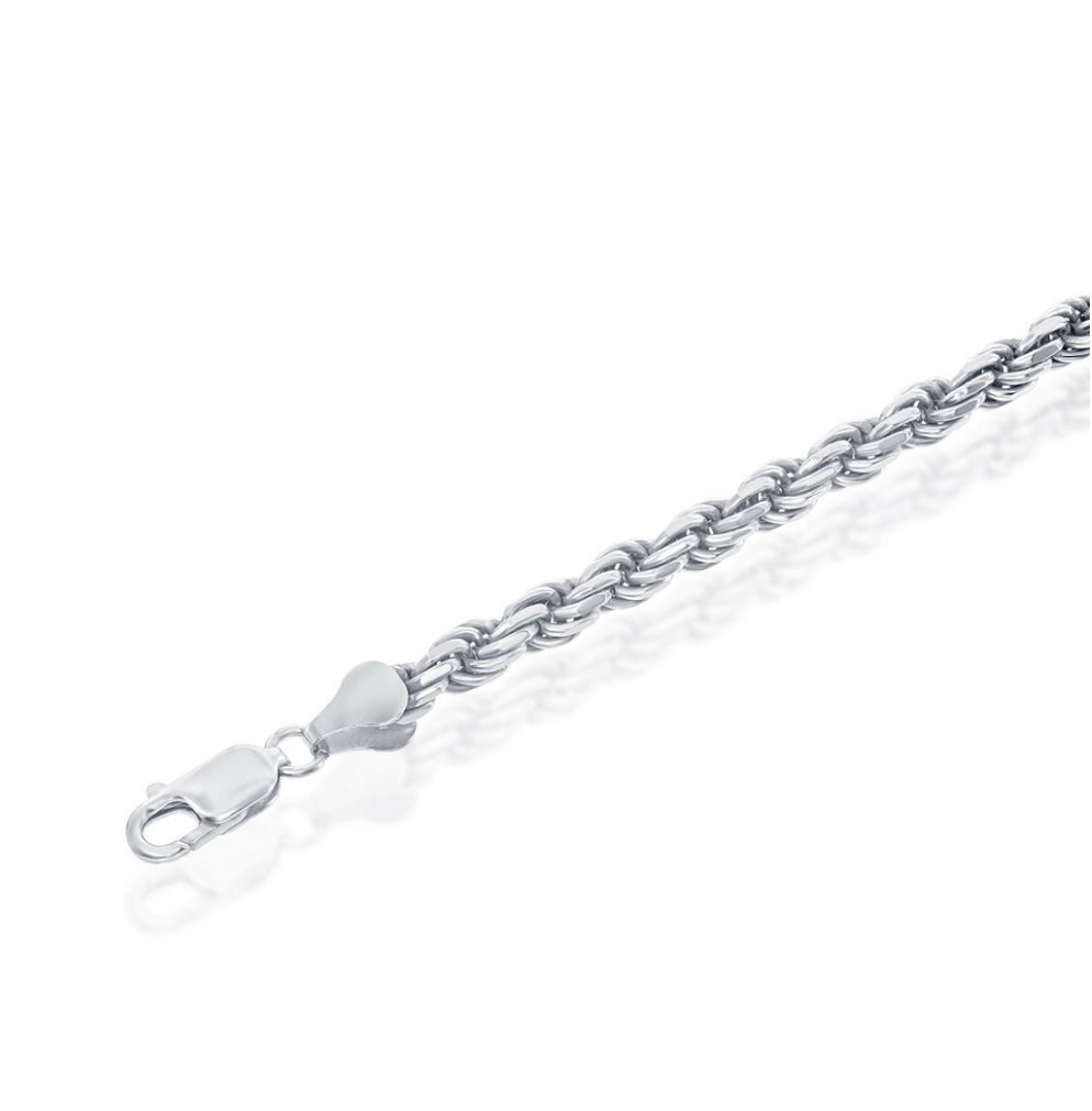 925 Solid Sterling Silver, Solid Diamond-Cut 3mm Men’s Rope Chain