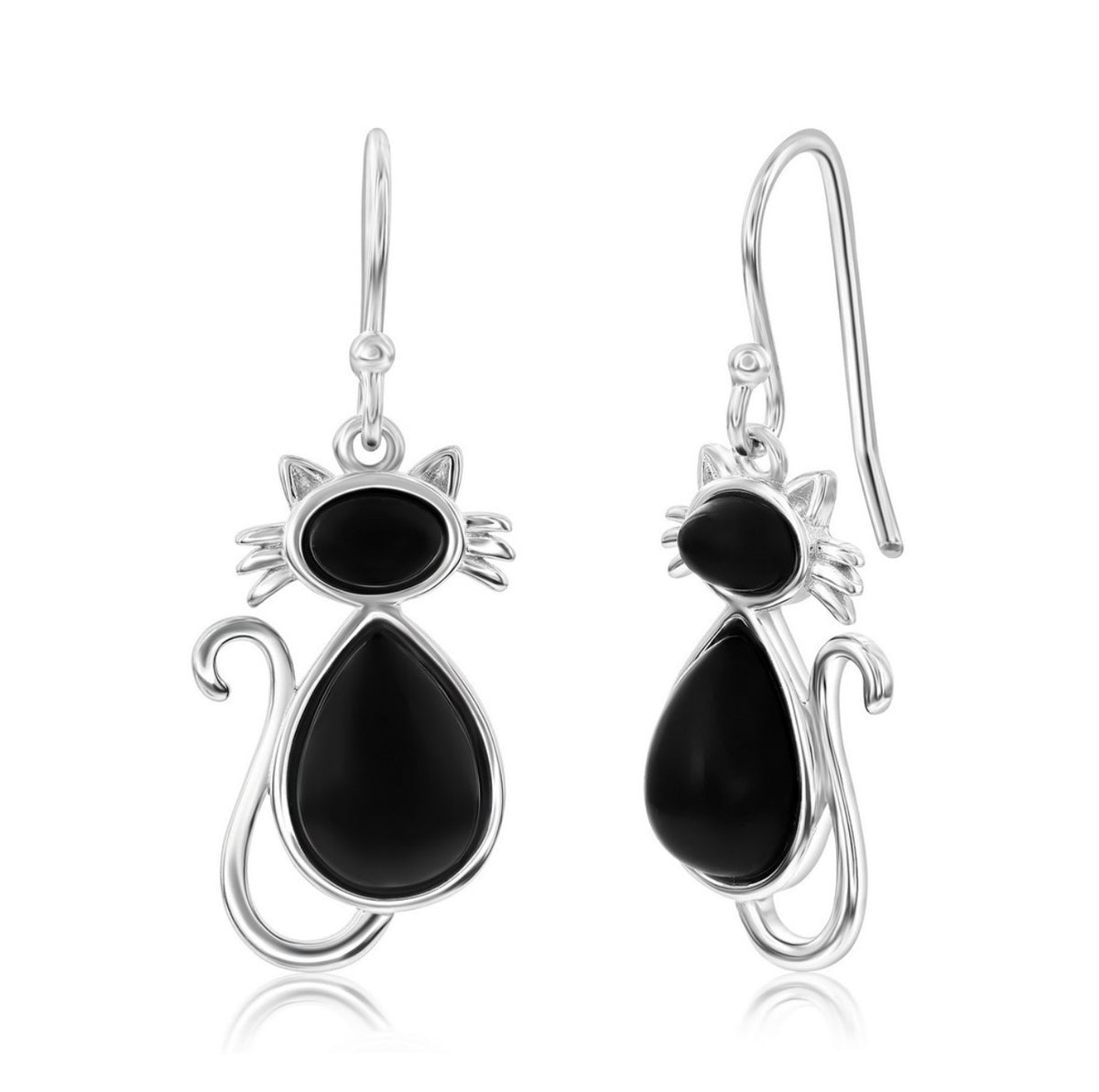 Sterling Silver, Onyx Cat Earrings