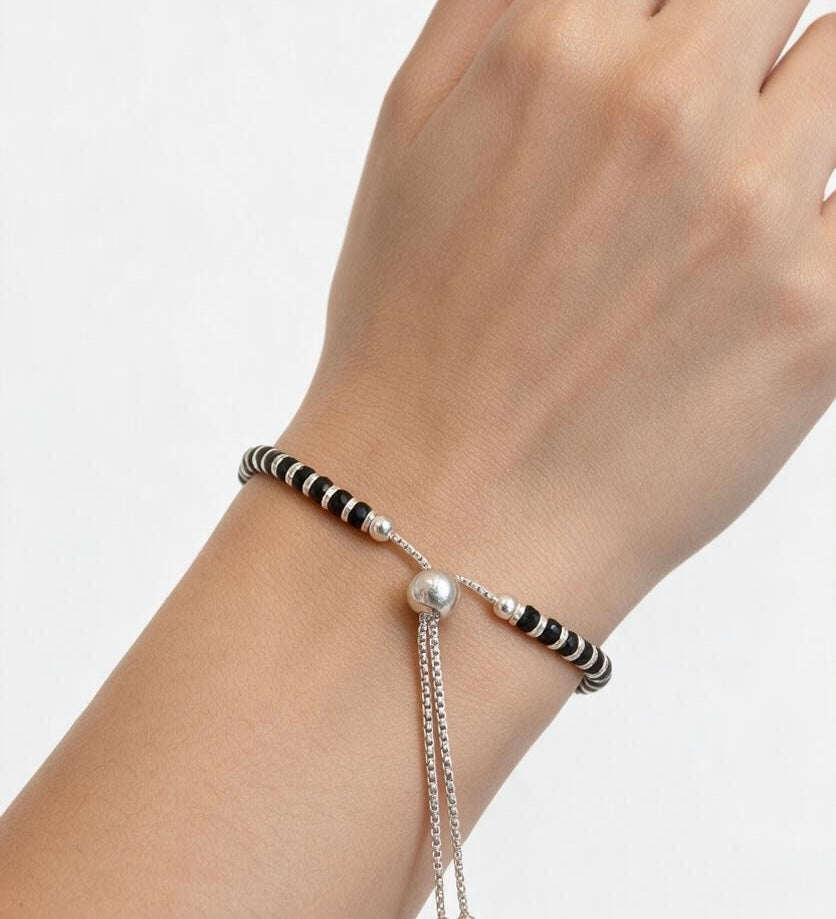 925 sterling silver black crystal adjustable bracelet