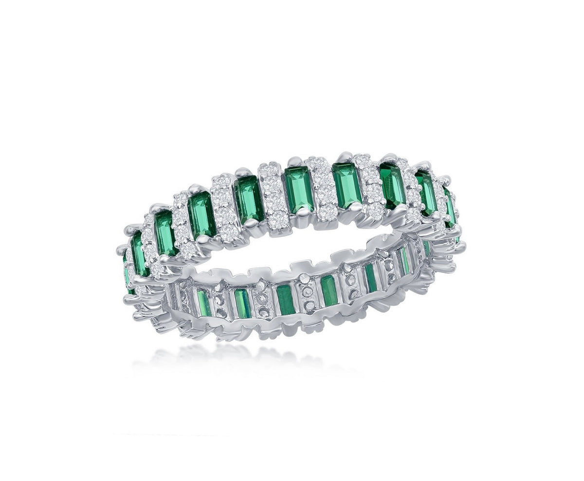 Sterling Silver, Round & Baguette Eternity Band Ring - Blue Spinel