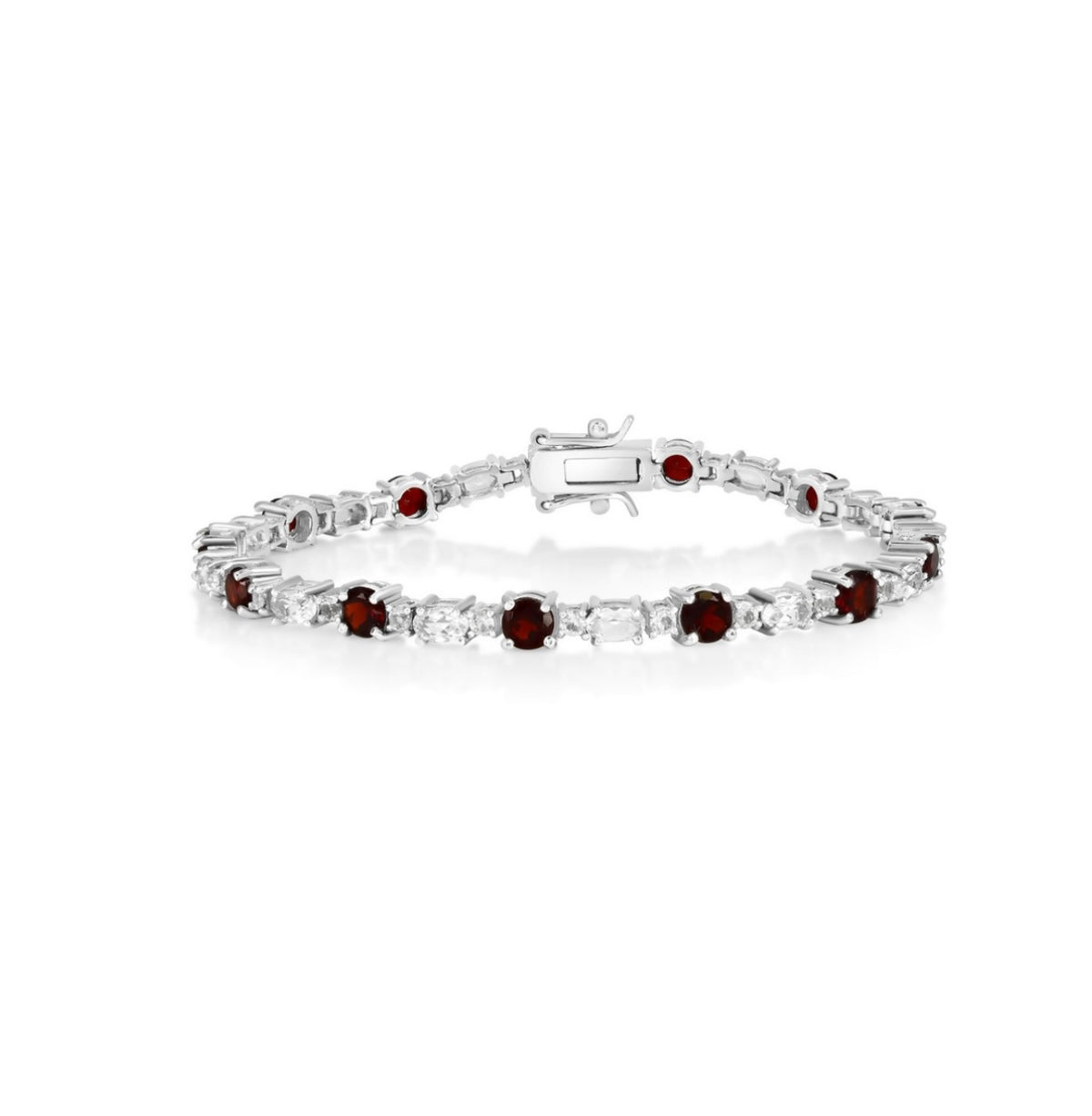 Sterling Silver Round and Oval Gem Bracelet