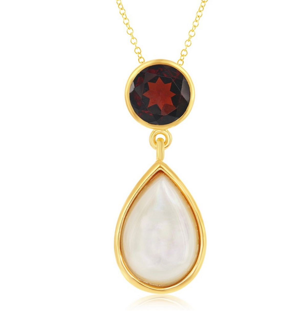 Sterling Silver Garnet and Mother of Pearl Pendant