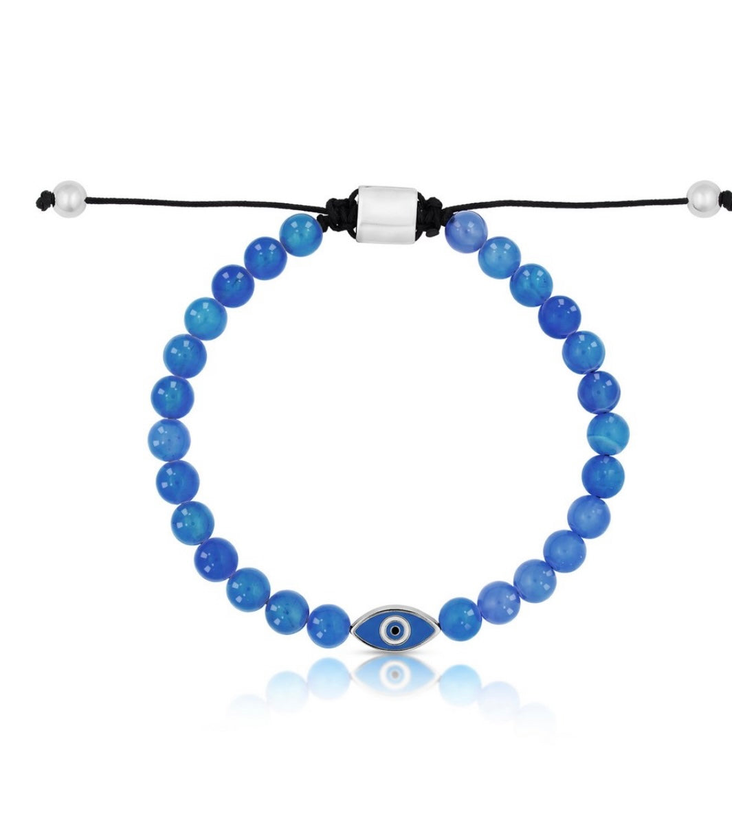 Stainless Steel, 6.5mm Genuine Bead, Evil Eye Drawstring Bracelet Agate MEN'S COLLECTION