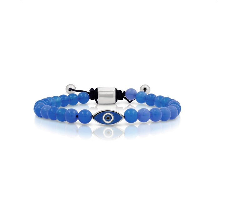 Stainless Steel, 6.5mm Genuine Bead, Evil Eye Drawstring Bracelet Agate MEN'S COLLECTION