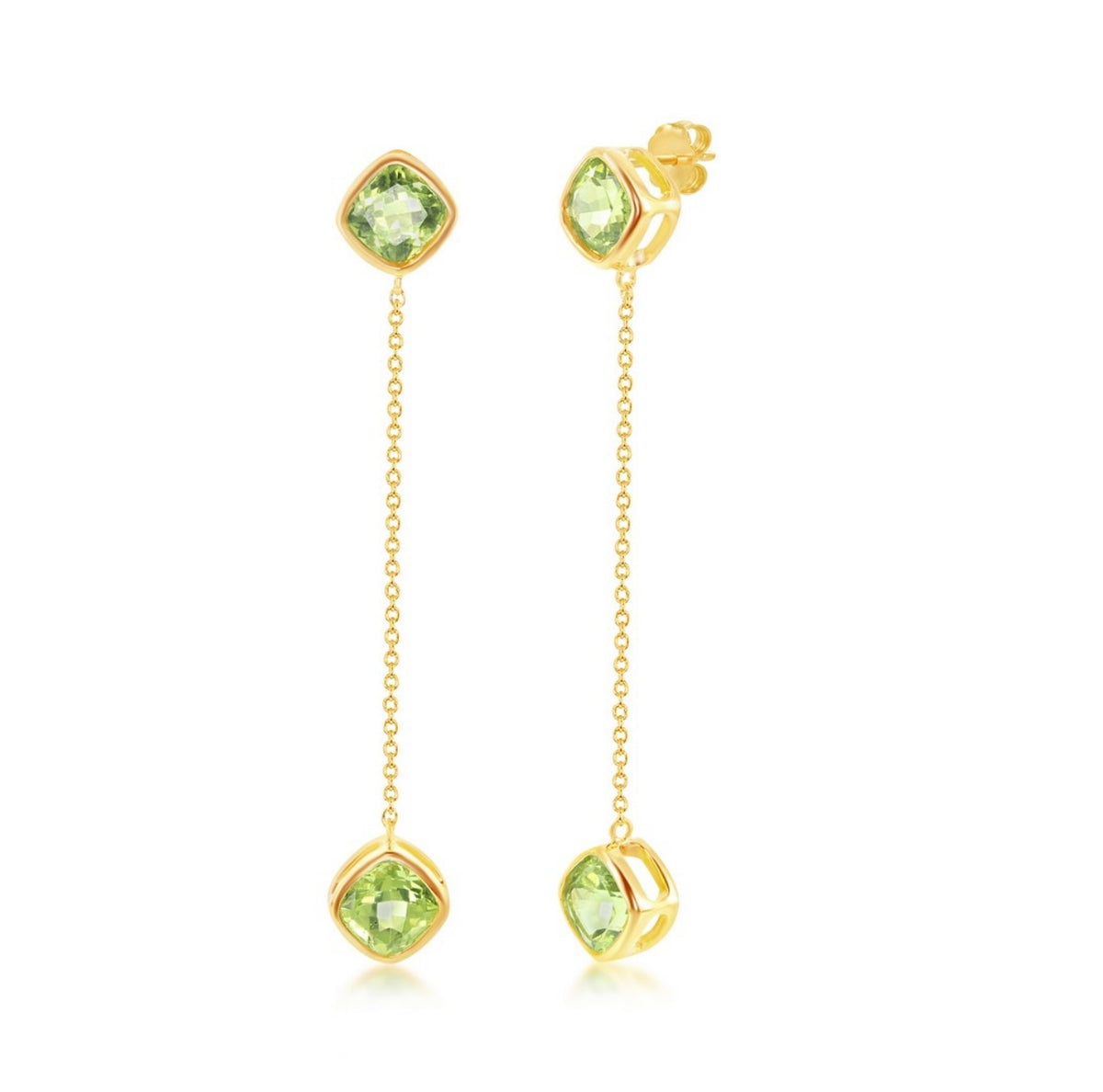 Sterling Silver GP Square Peridot with Hanging Chain Square Peridot Earrings