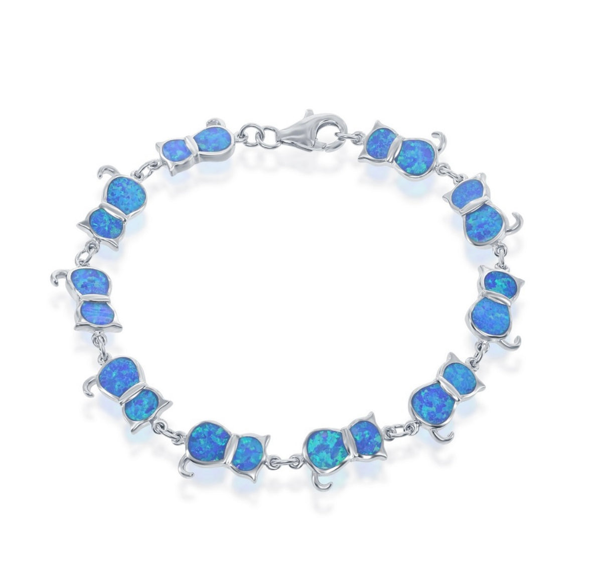 Sterling Silver "Cats" Bracelet - Blue Opal 7 inches