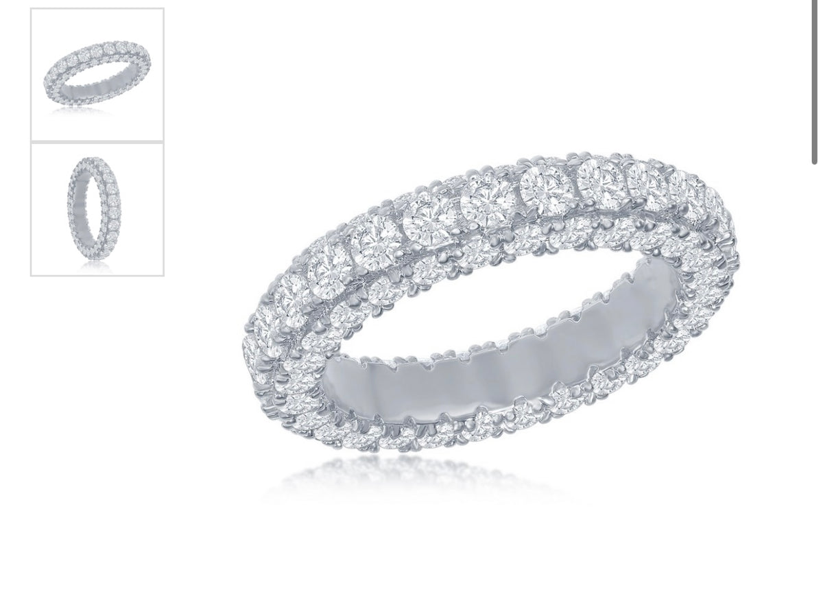Sterling Silver, All around, Triple Row Crystalline Eternity Band
