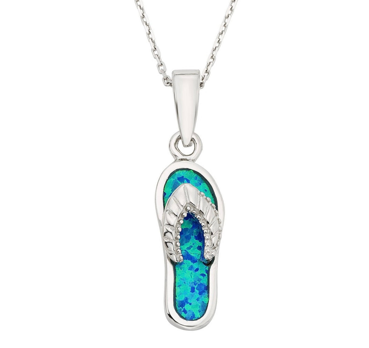 Sterling Silver, Blue Inlay Opal Flip-Flop Pendant