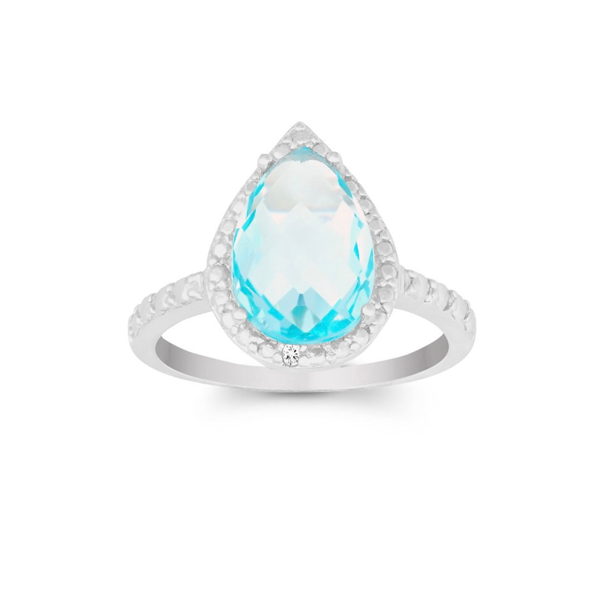 Sterling Silver Diamond with Gem Large Teardrop Ring - Blue Topaz