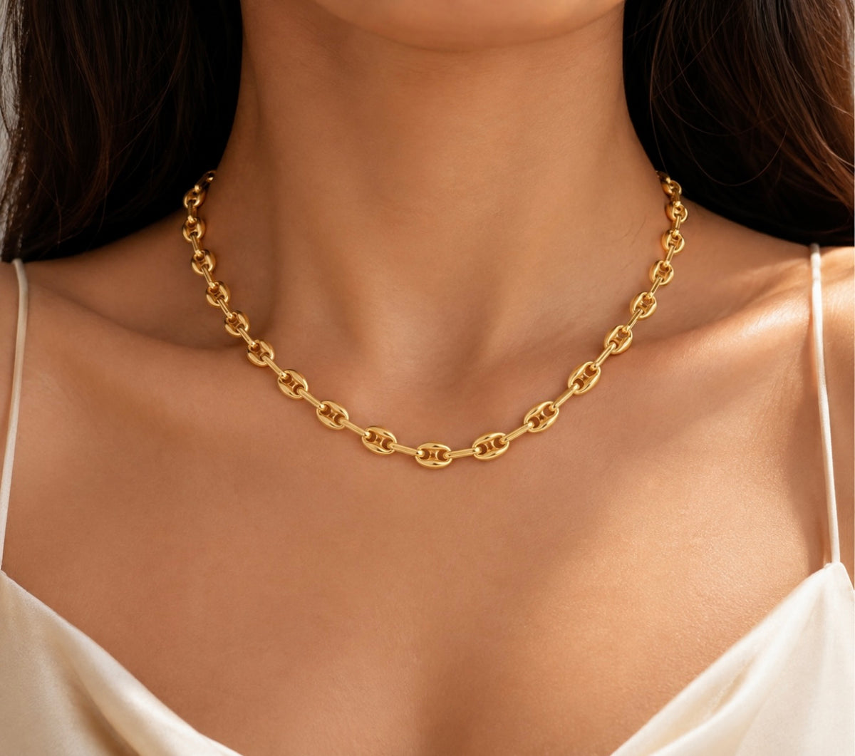 Sterling Silver, 6mm Puffed Marina Chain - Gold Plated