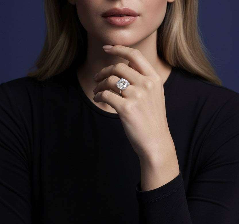 Sterling Silver, 9mm Square Solitaire Ring