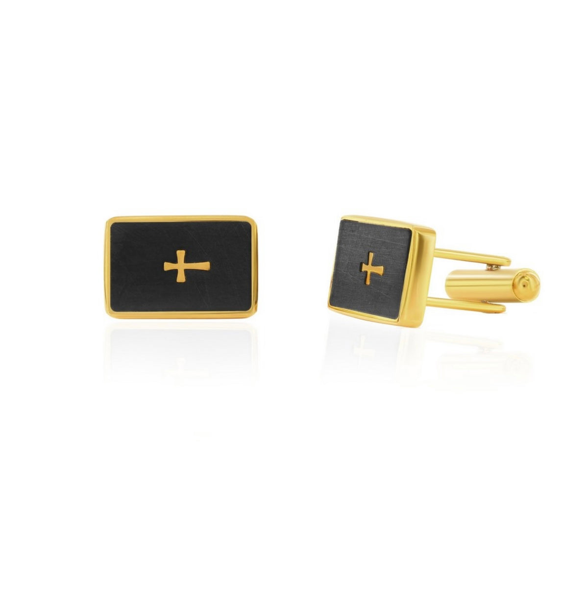 Stainless Steel Brushed Black & Gold Cross Cufflinks