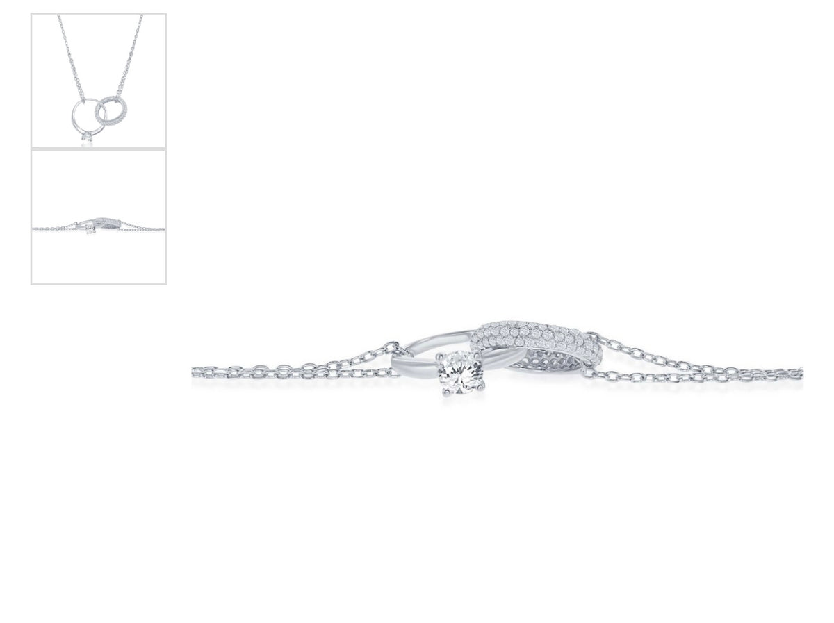 Sterling Silver Interlocking Engagement Ring & Micro Pave Band Necklace
