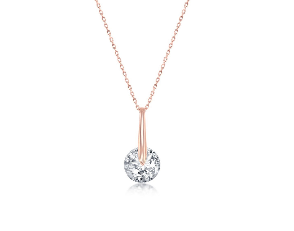 Sterling Silver, Spinning Round Crystal Necklace