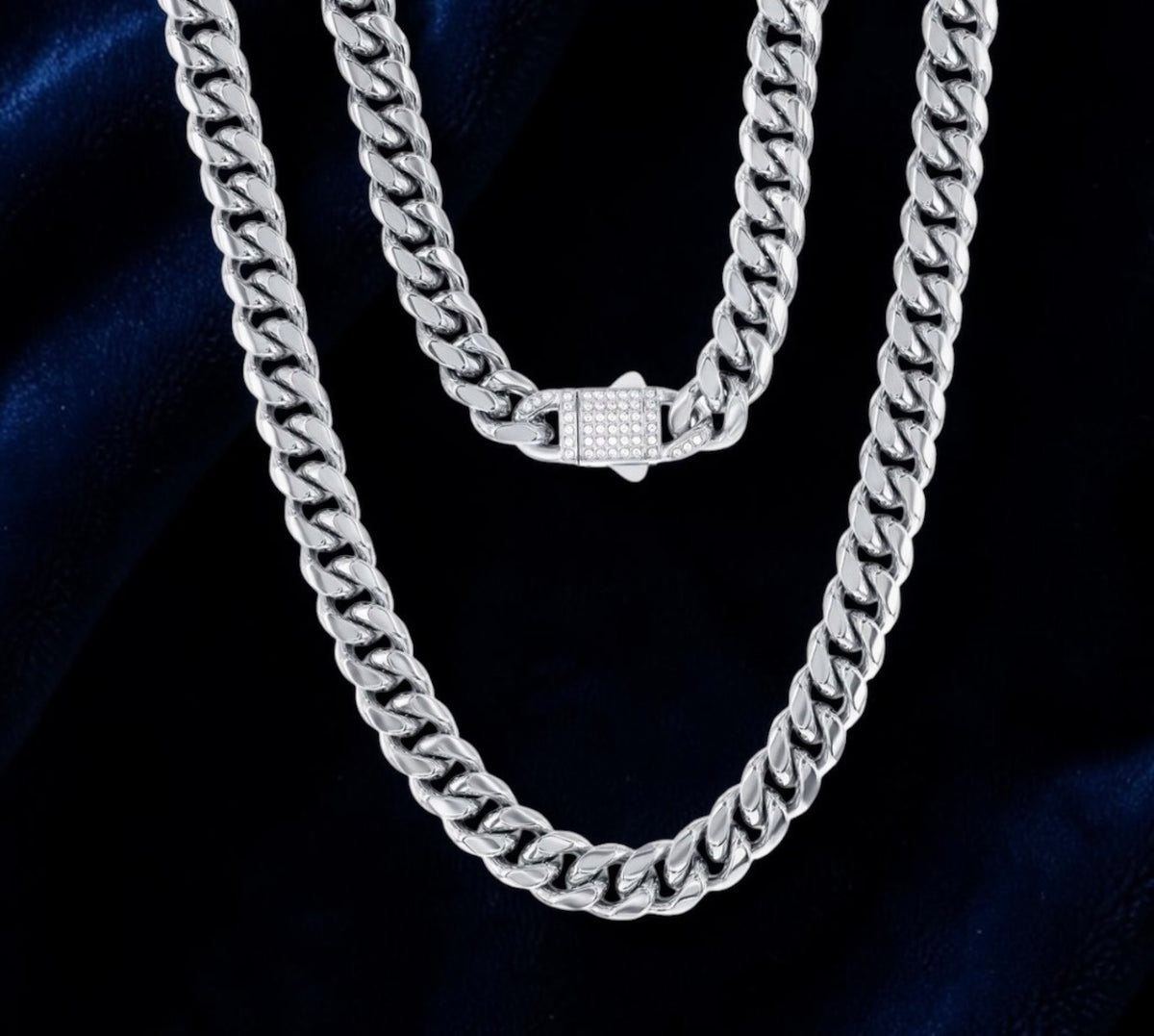 Stainless Steel 12mm Miami Cuban Lock Men’s Necklace 24” long