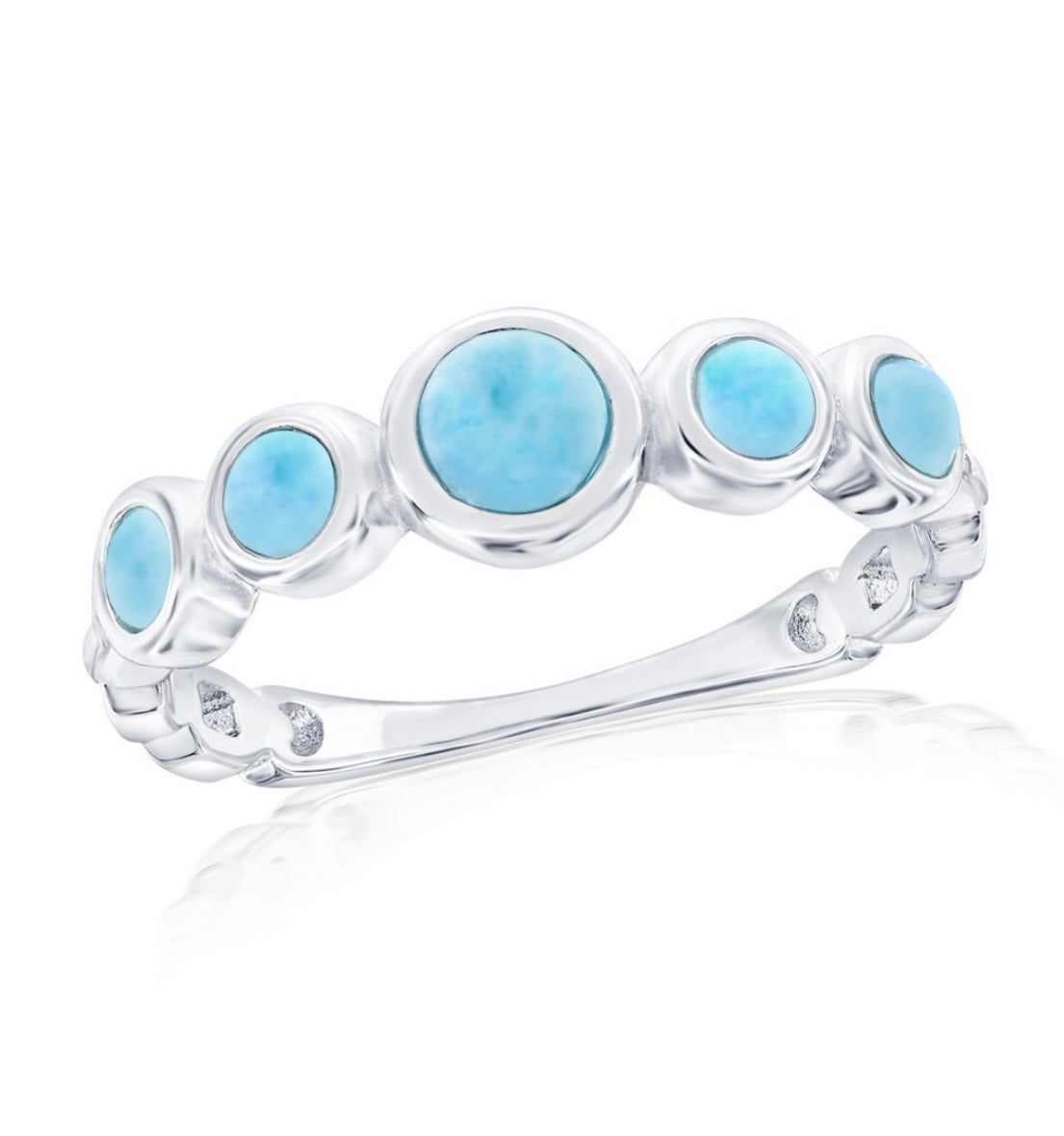 Sterling Silver, Graduating Round Larimar Ring