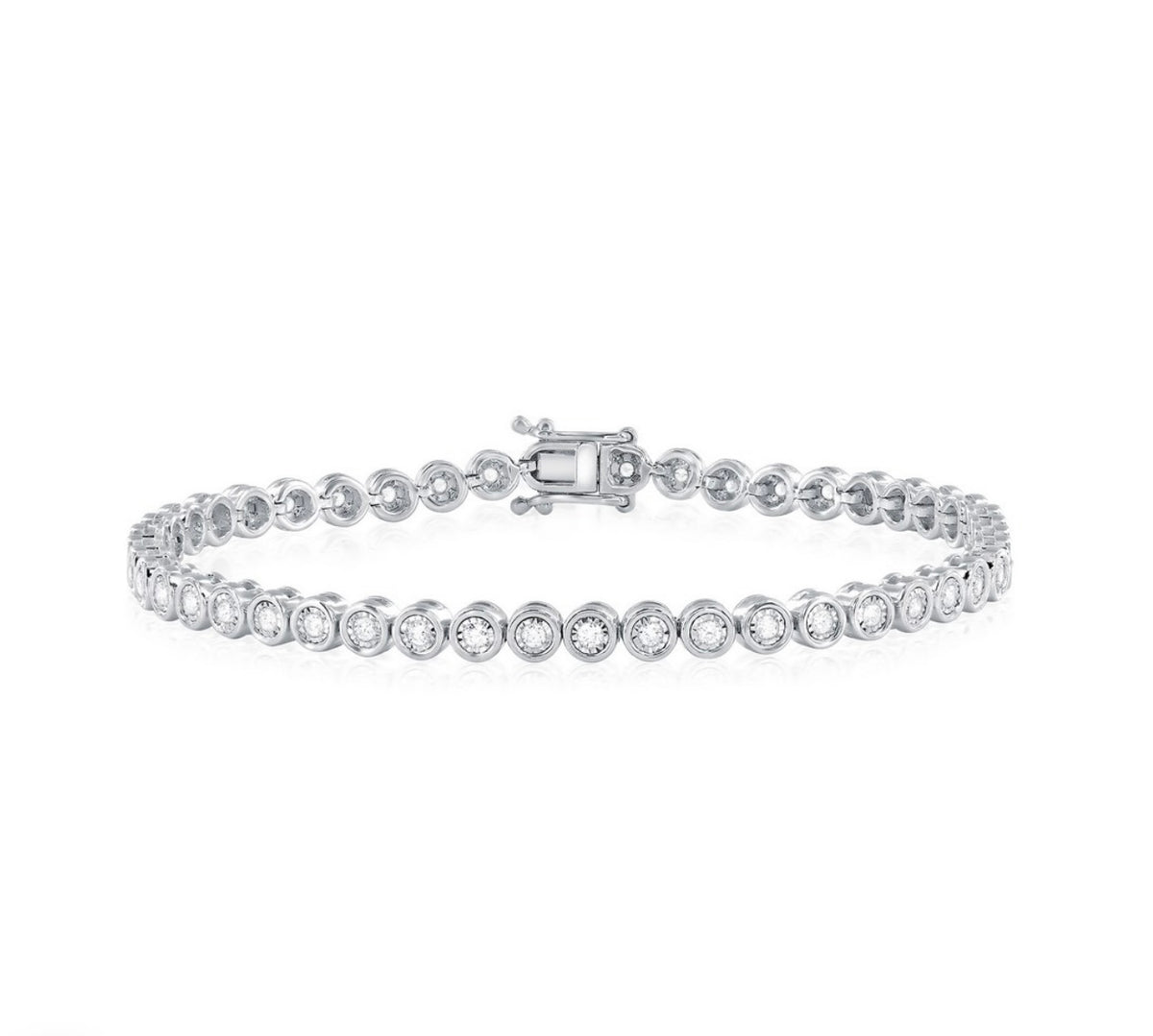 Sterling Silver, 4mm Lab-Grown 1.01cttw Round Diamond Tennis Bracelet - (46 Stones)