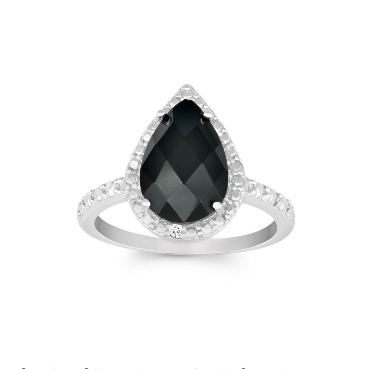 Sterling Silver Diamond with Gem Large Teardrop Ring - Black Onyx