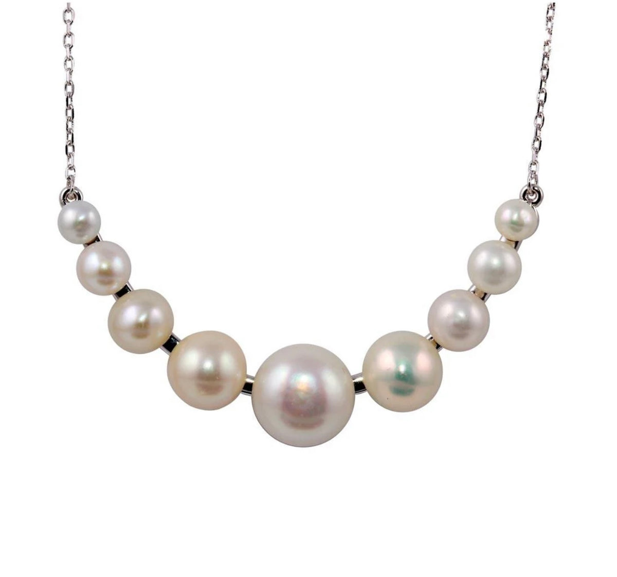 Gorgeous Silver White Pearl Curve Pendant Necklace