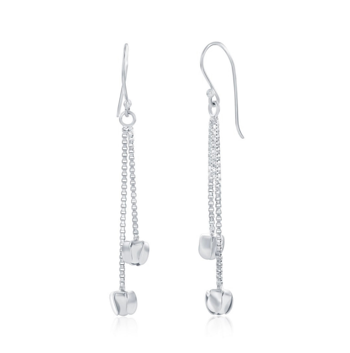 Sterling Silver, Double Bead Chain Drop Earrings