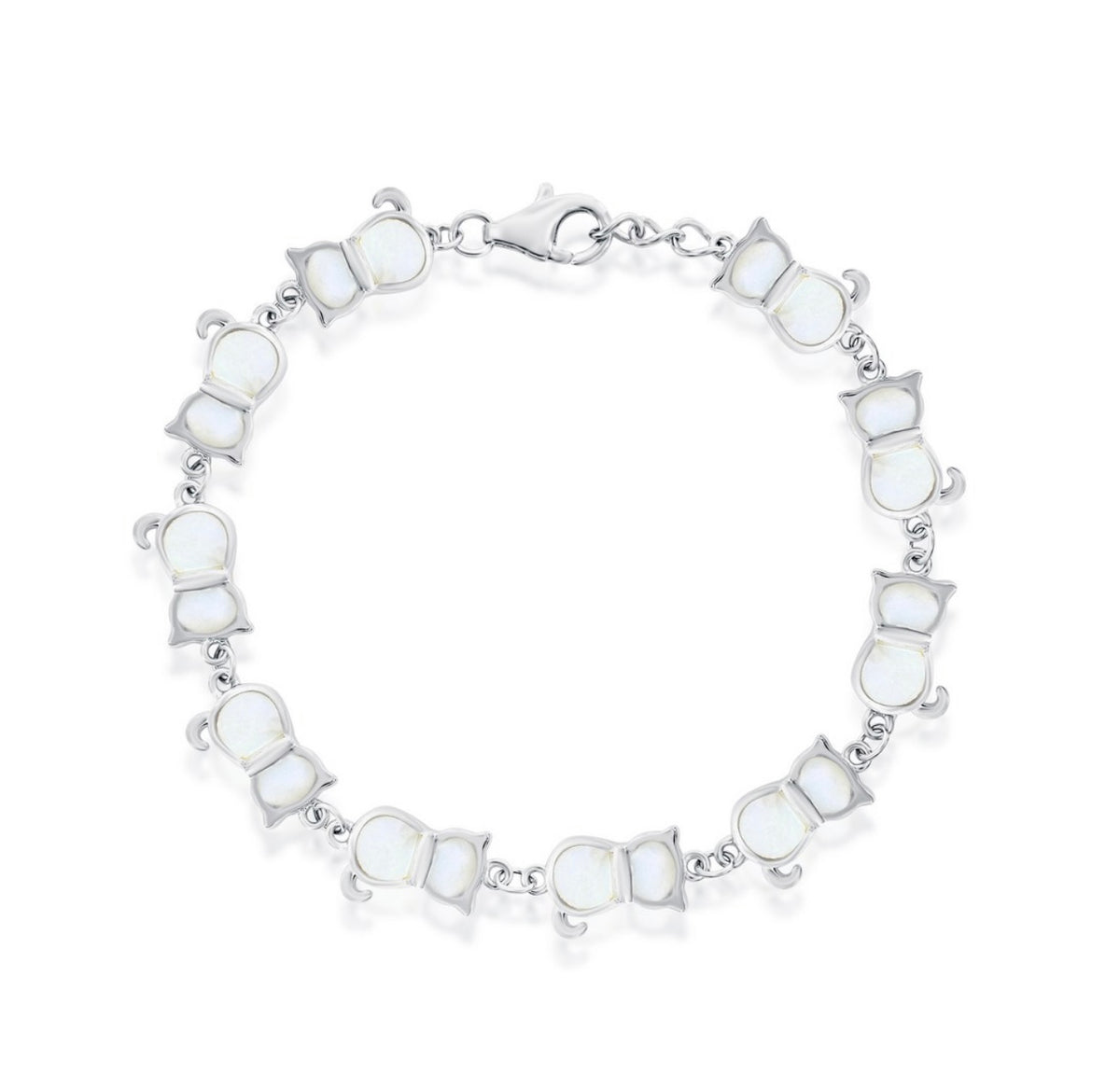 Sterling Silver "Cats" Bracelet - Mother of Pearl