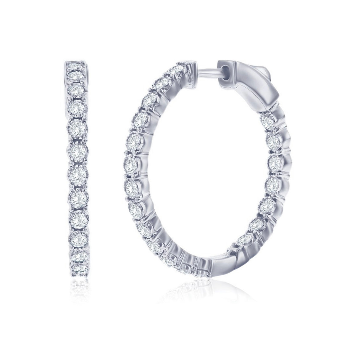 Sterling Silver, Inside-Outside 1.07cttw Lab-Grown Diamond, 25mm Hoop Earrings