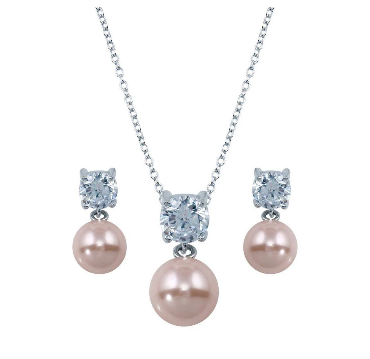 Pink Pearl Dangling Stud Earring and Necklace Set