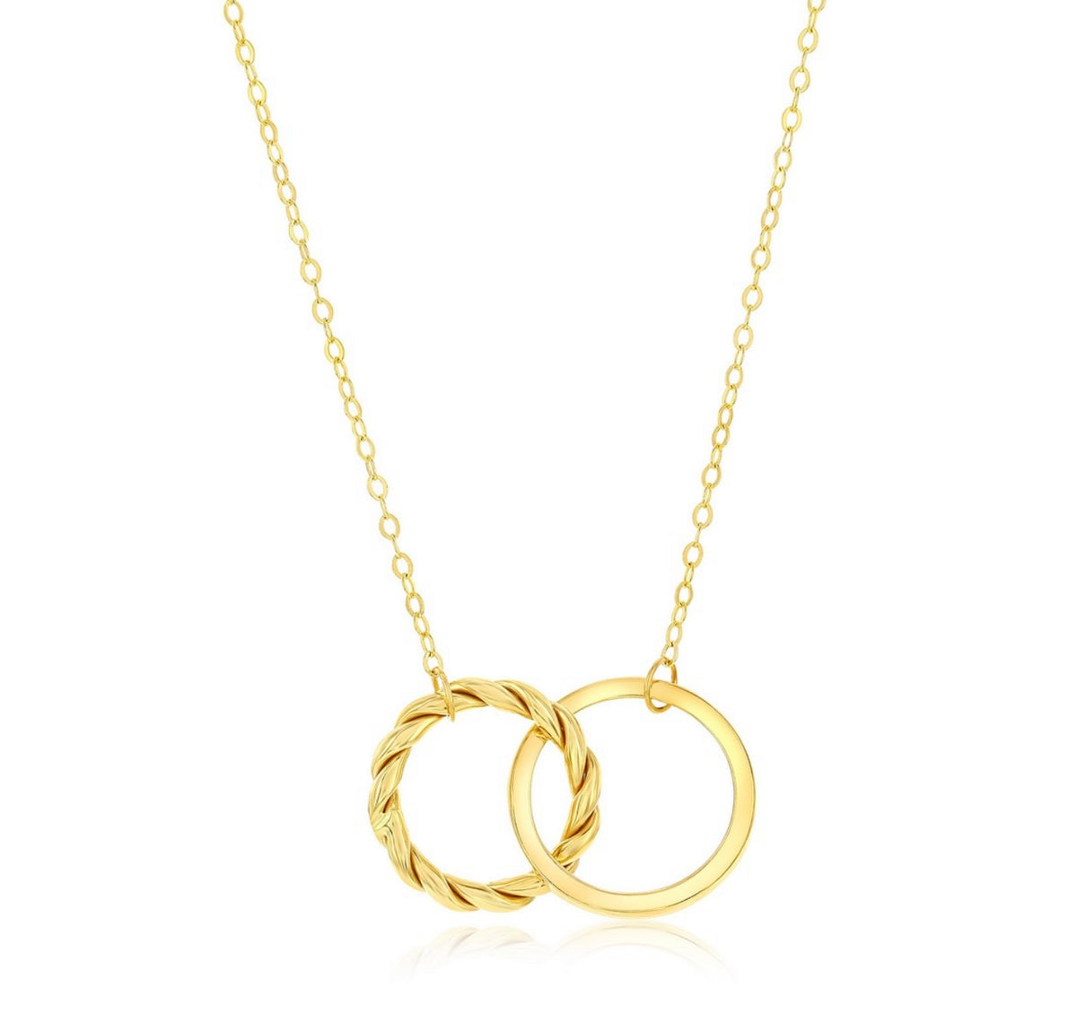 14K Yellow Gold, Rope & Polished Double Circle Necklace