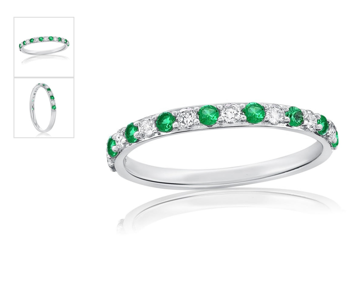 Sterling Silver, Alternating Lab-Grown 0.18ct Emerald & 0.20ct Diamond Half Eternity Ring