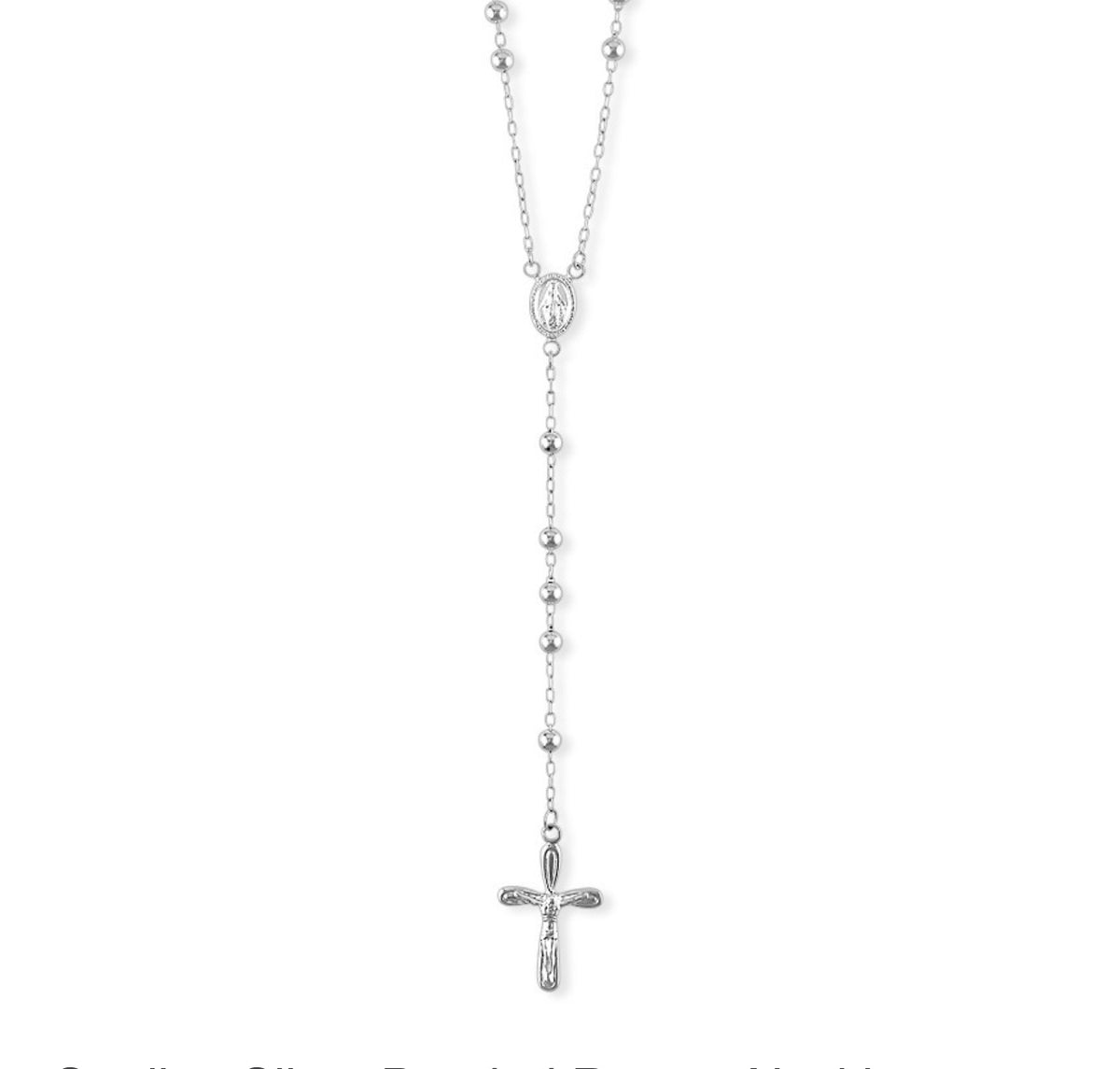 Sterling Silver Beaded Rosary Necklace