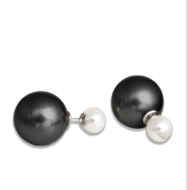 Sterling Silver 8mm & 16mm Simulated Pearl Earrings