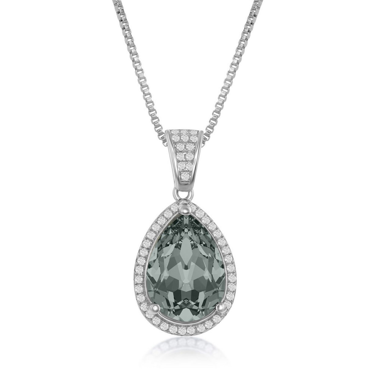 Sterling Silver Crystal and 14x10mm Pearshaped Halo - Black Diamond Swarovski Element Pendant
