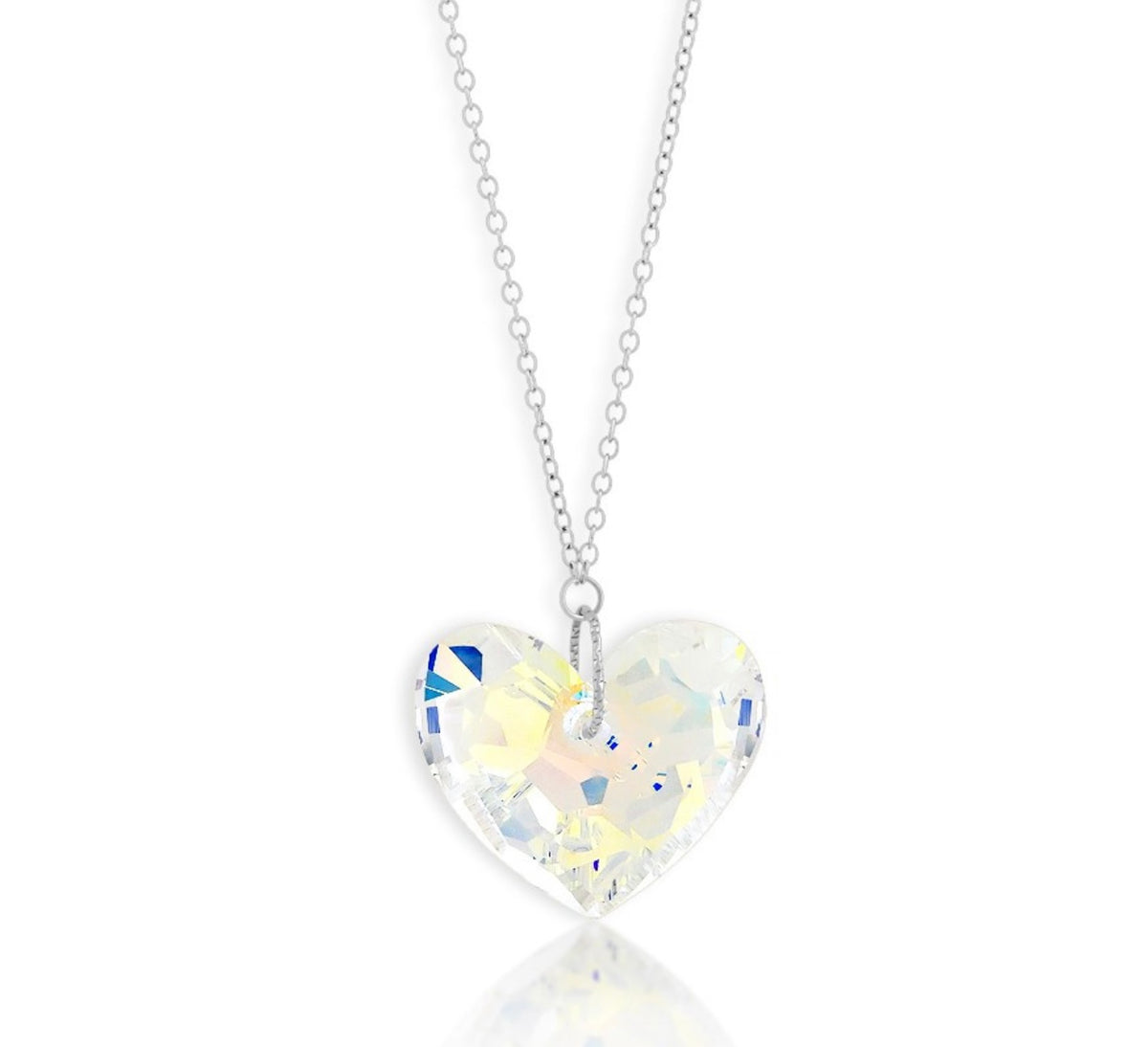 Sterling Silver AB Swarovski Crystal Large Heart Necklace