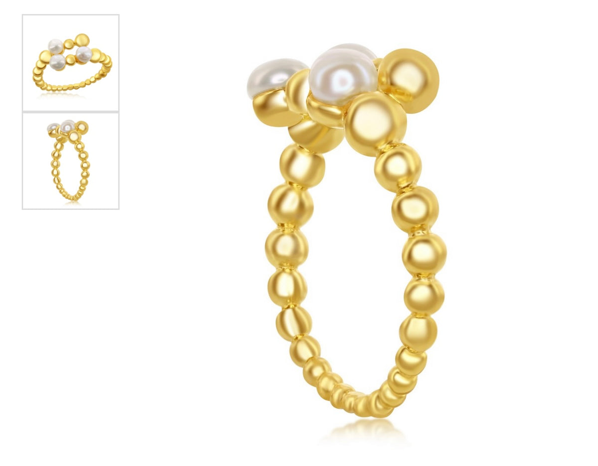 Sterling Silver, Fresh Water Pearl & Beaded Open Ring