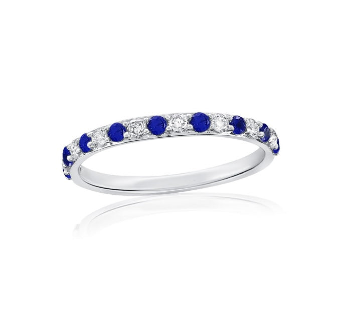 Sterling Silver, Alternating Lab-Grown 0.32ct Sapphire & 0.19ct Diamond Half-Eternity Ring