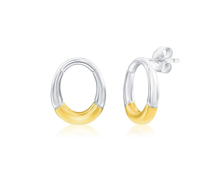 Sterling Silver, Polished Oval Earrings and Necklace Two-Tone