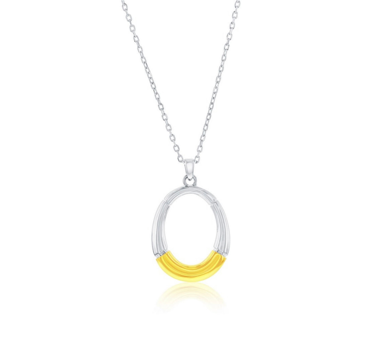 Sterling Silver, Polished Oval Earrings and Necklace Two-Tone