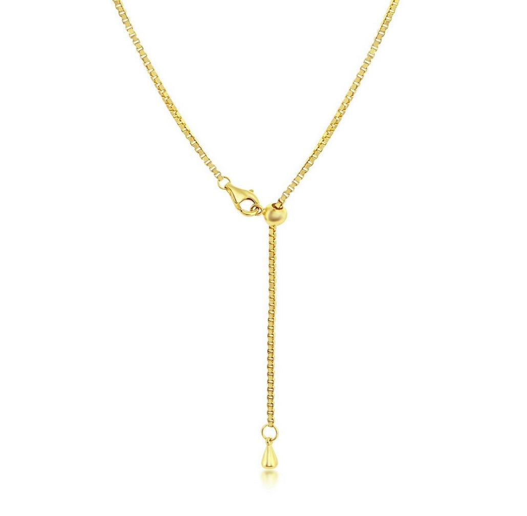 Sterling Silver, 3mm Crystal Tennis Adjustable Necklace - Gold Plated