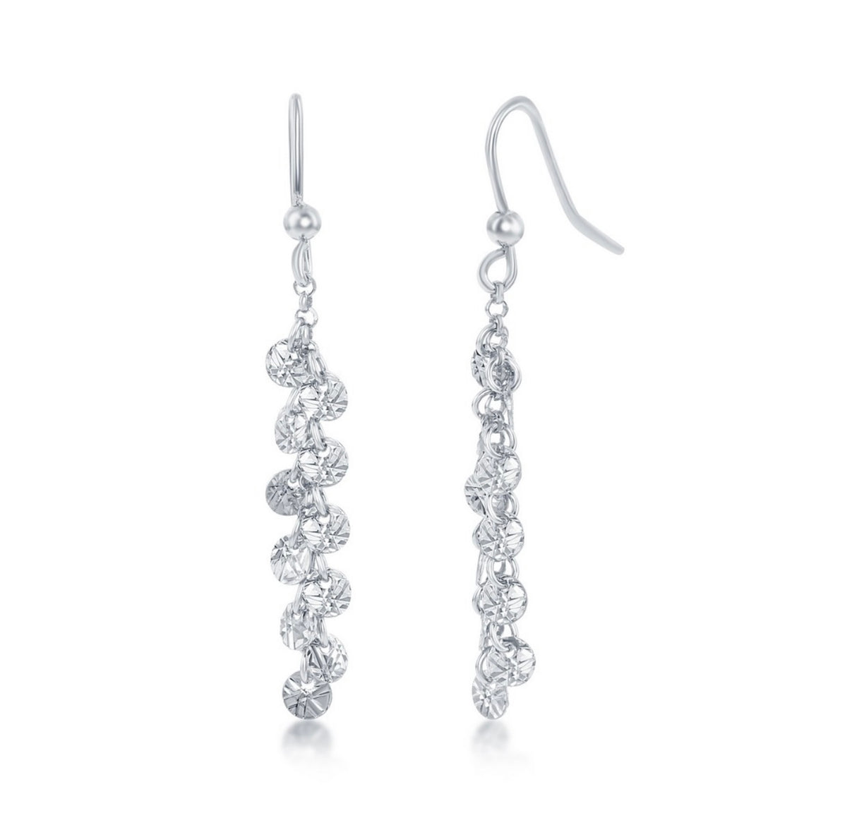 Sterling Silver Diamond-Cut Dangling Discs Earrings