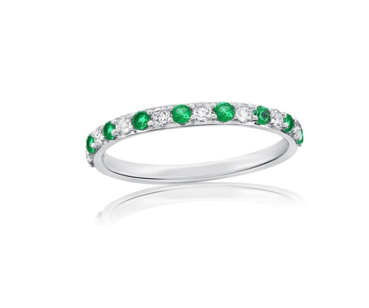 Sterling Silver, Alternating Lab-Grown 0.18ct Emerald & 0.20ct Diamond Half Eternity Ring