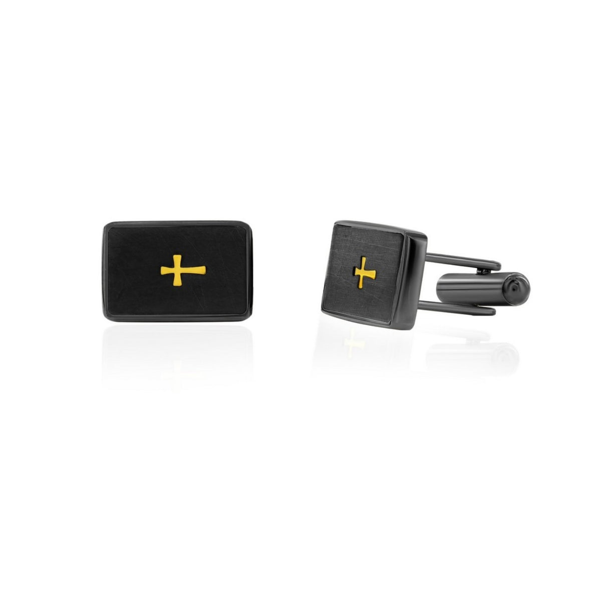 Stainless Steel Brushed Black & Gold Cross Cufflinks