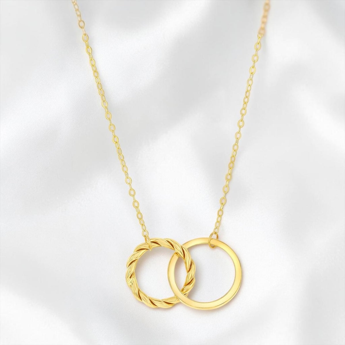 14K Yellow Gold, Rope & Polished Double Circle Necklace