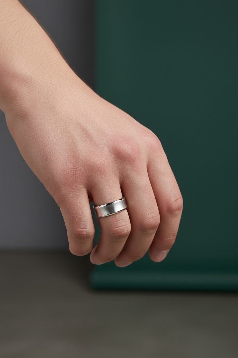 Stainless Steel Brushed and Polished Men’s Curved Ring