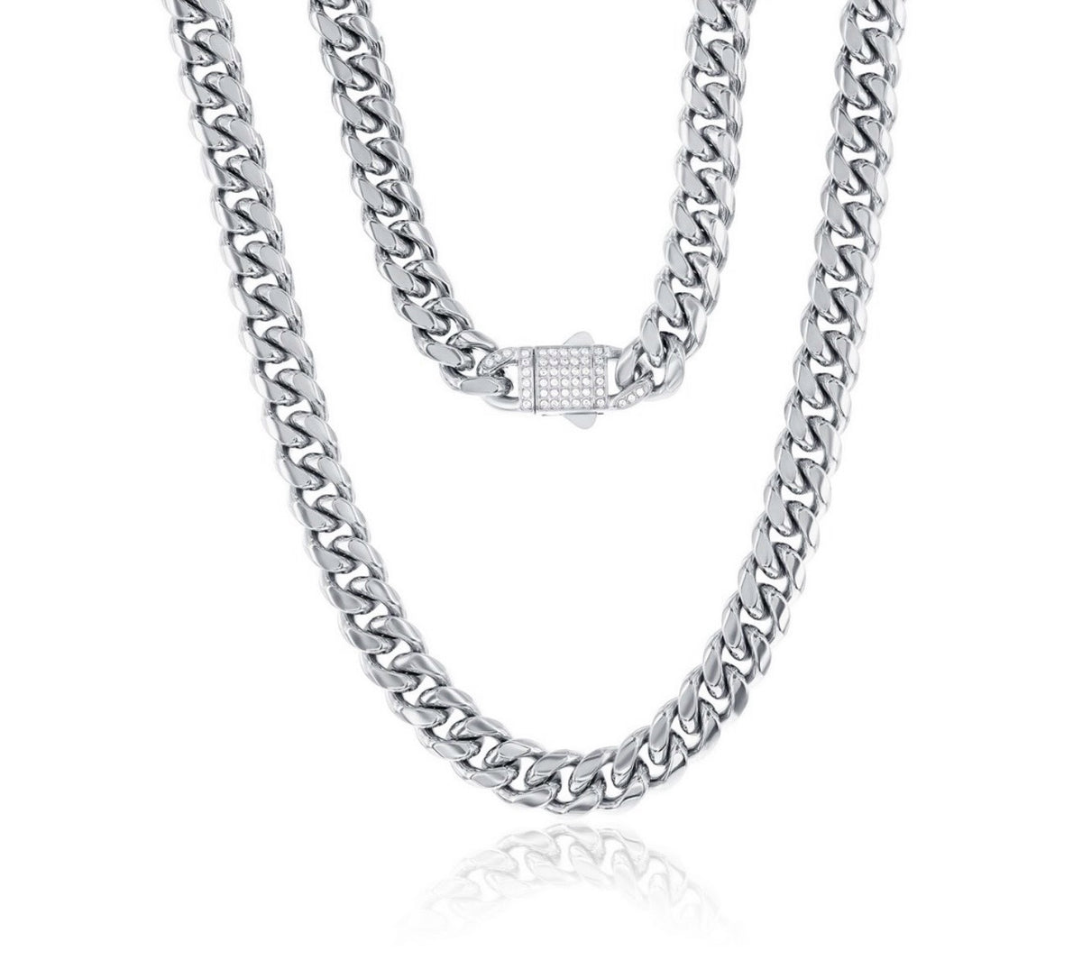 Stainless Steel 12mm Miami Cuban Lock Men’s Necklace 24” long
