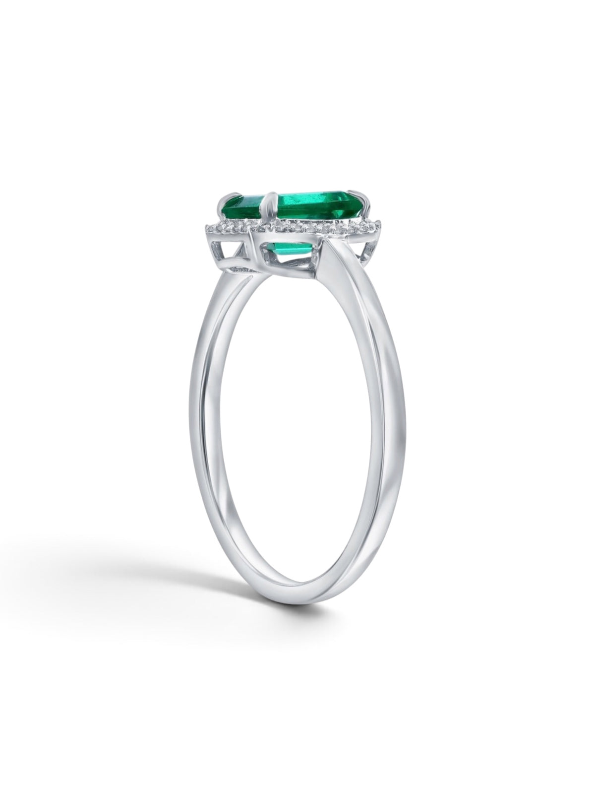 Sterling Silver Lab-Grown 0.80ct Emerald & 0.06ct Natural Diamond Ring