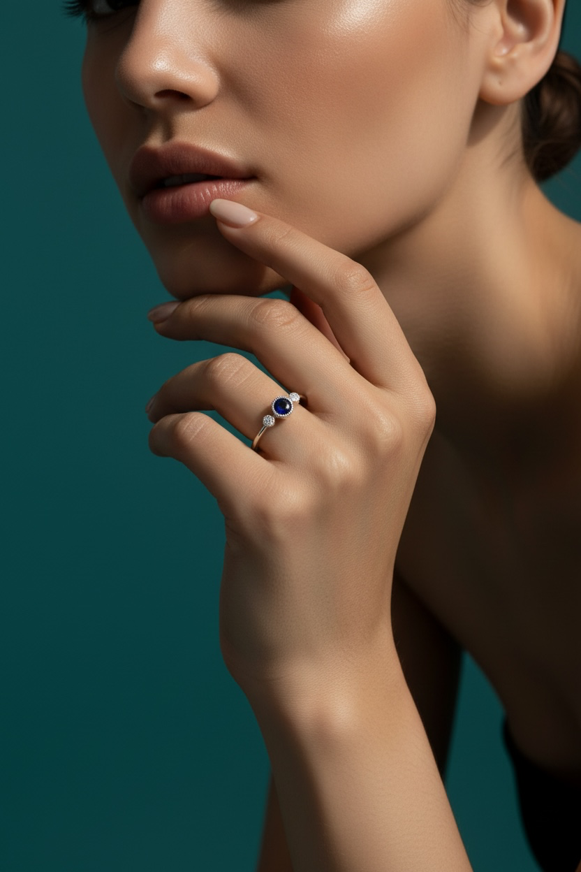 Sterling Silver, Lab-Grown Sapphire & Natural Diamond Ring